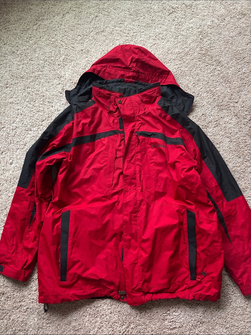 Men Columbia Red and Black Hooded Shell Interchange Jacket  XXL